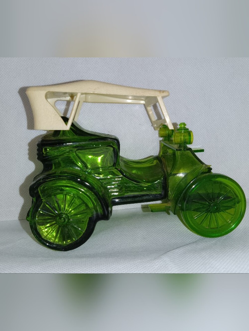 Avon Green Glass Car with Cream Roof